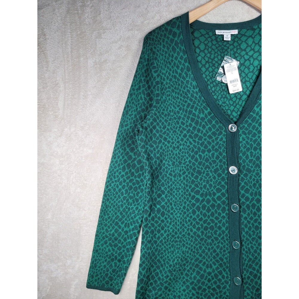 Isaac Mizrahi Live Cardigan Sweater Womens M Green Long Sleeve Animal Print - Picture 11 of 16